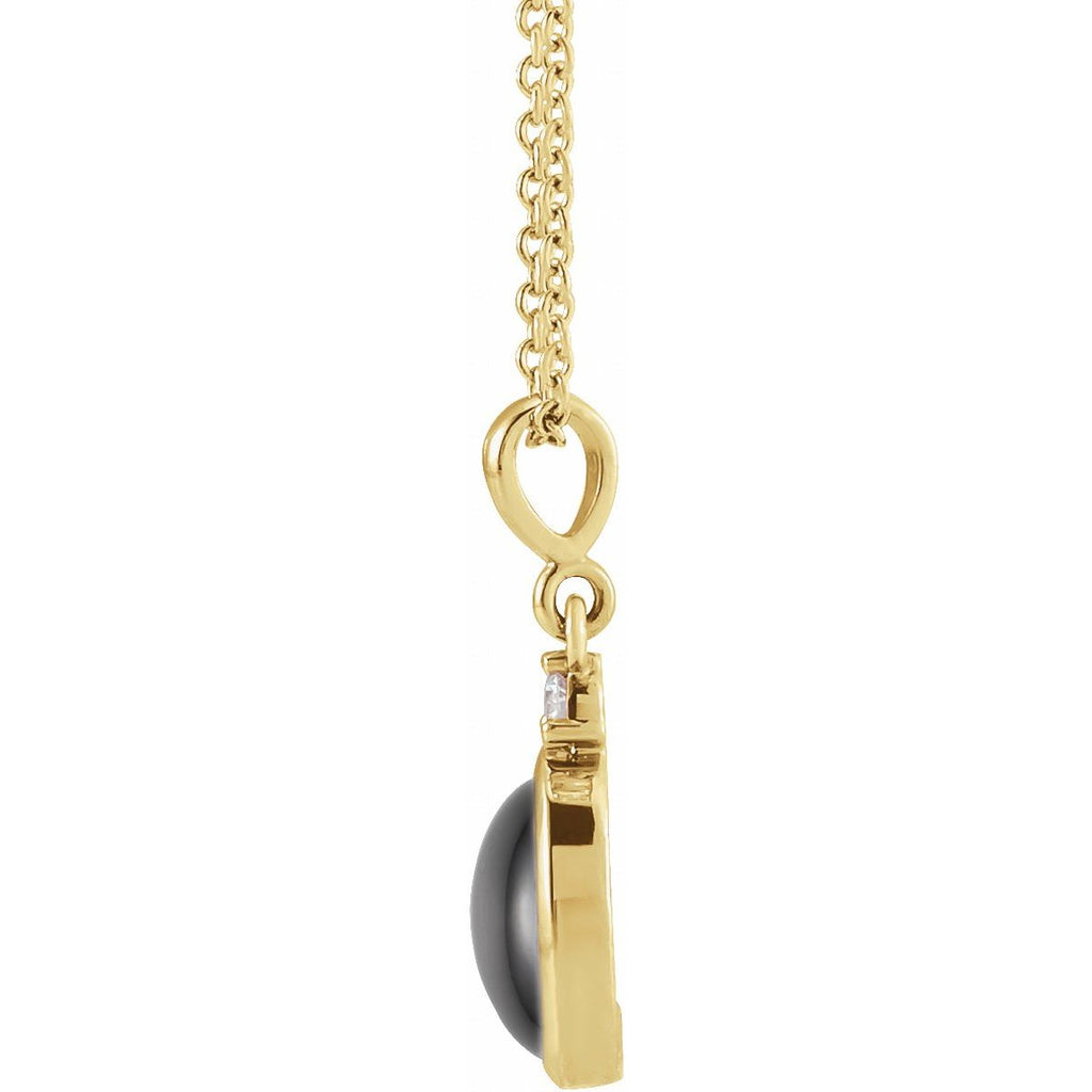 10x8 mm Natural Black Onyx & .03 CT Natural Diamond Necklace in 14k yellow gold