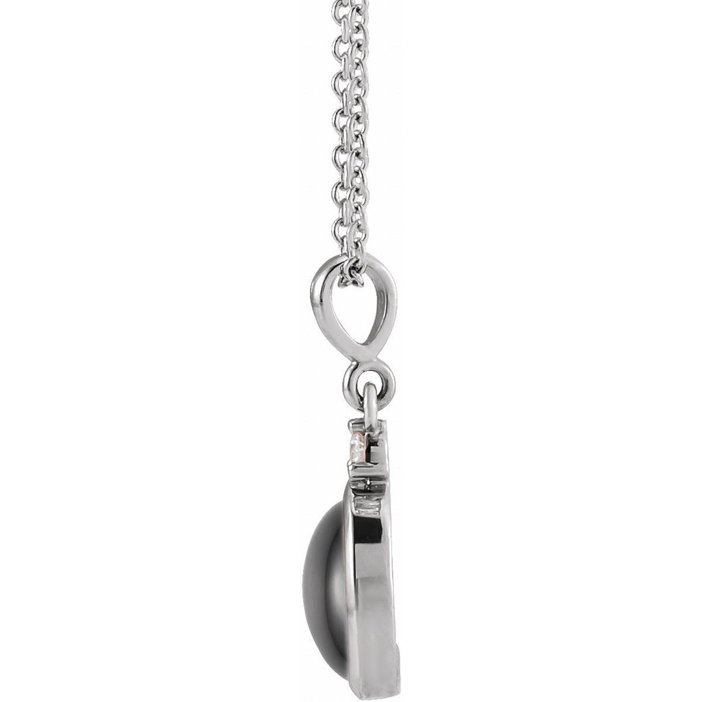10x8 mm Natural Black Onyx & .03 CT Natural Diamond Necklace in 14k white gold
