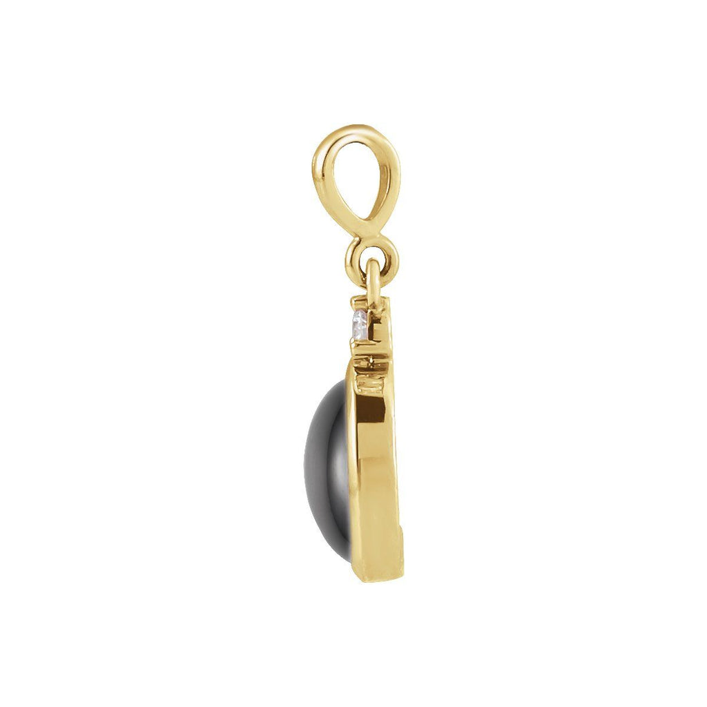 10x8 mm Natural Black Onyx & .03 CT Natural Diamond Cabochon Pendant in 14k yellow gold