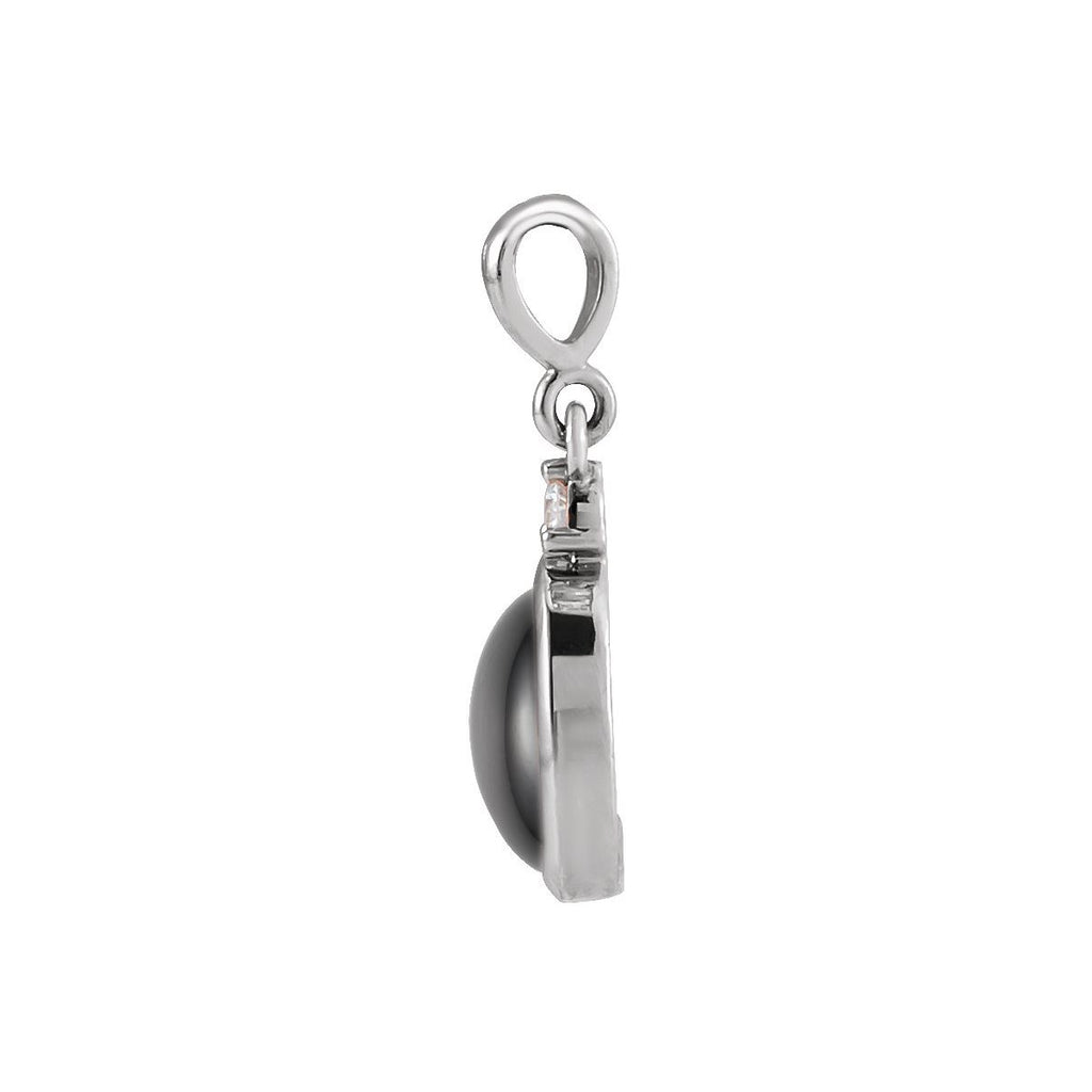 10x8 mm Natural Black Onyx & .03 CT Natural Diamond Cabochon Pendant in 14k white gold