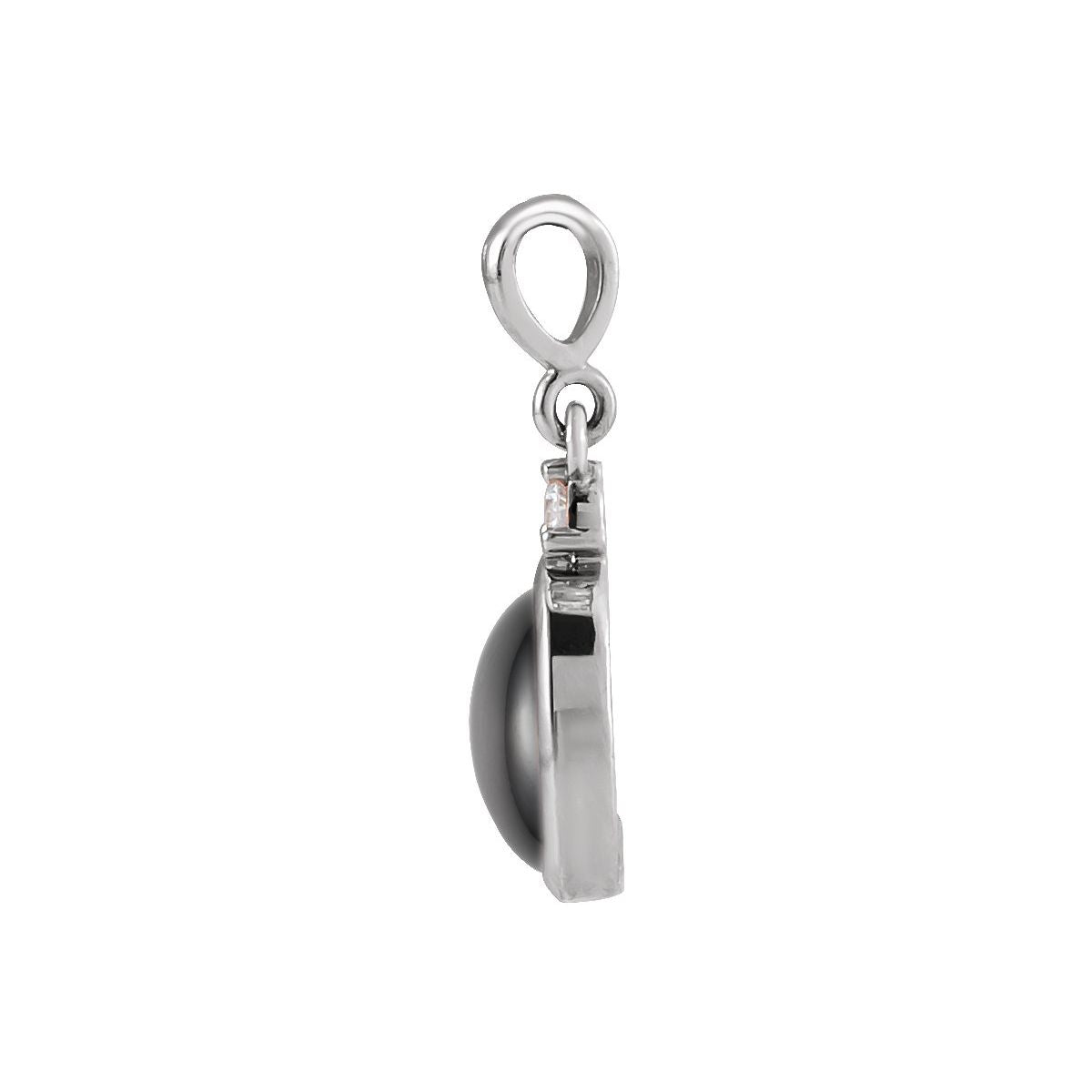 10x8 mm Natural Black Onyx & .03 CT Natural Diamond Cabochon Pendant in 14k white gold