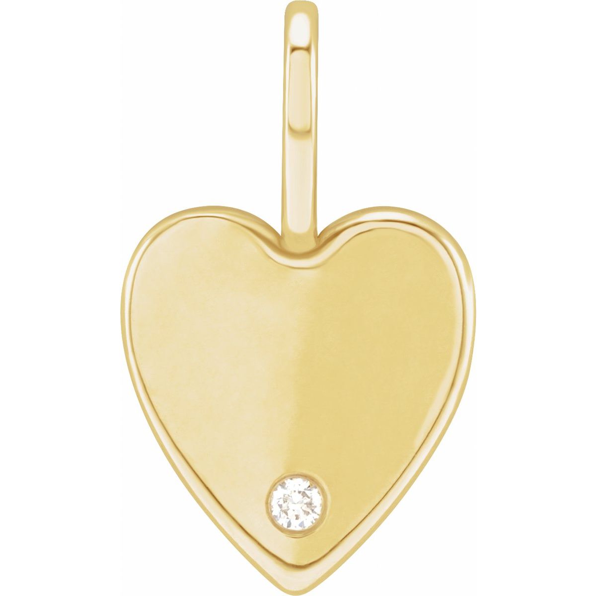 .02 CT Natural Diamond Engravable Heart Charm/Pendant in 14k yellow gold