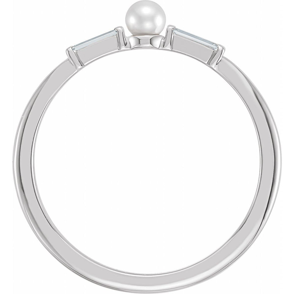 Cultured White Seed Pearl & 1/8 CTW Natural Diamond Ring in 14k white gold