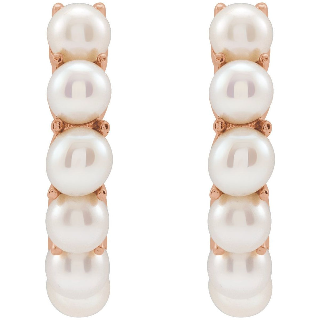 Cultured White Freshwater Pearl 15.5 mm Huggie Hoop Earrings in 14k rose gold
