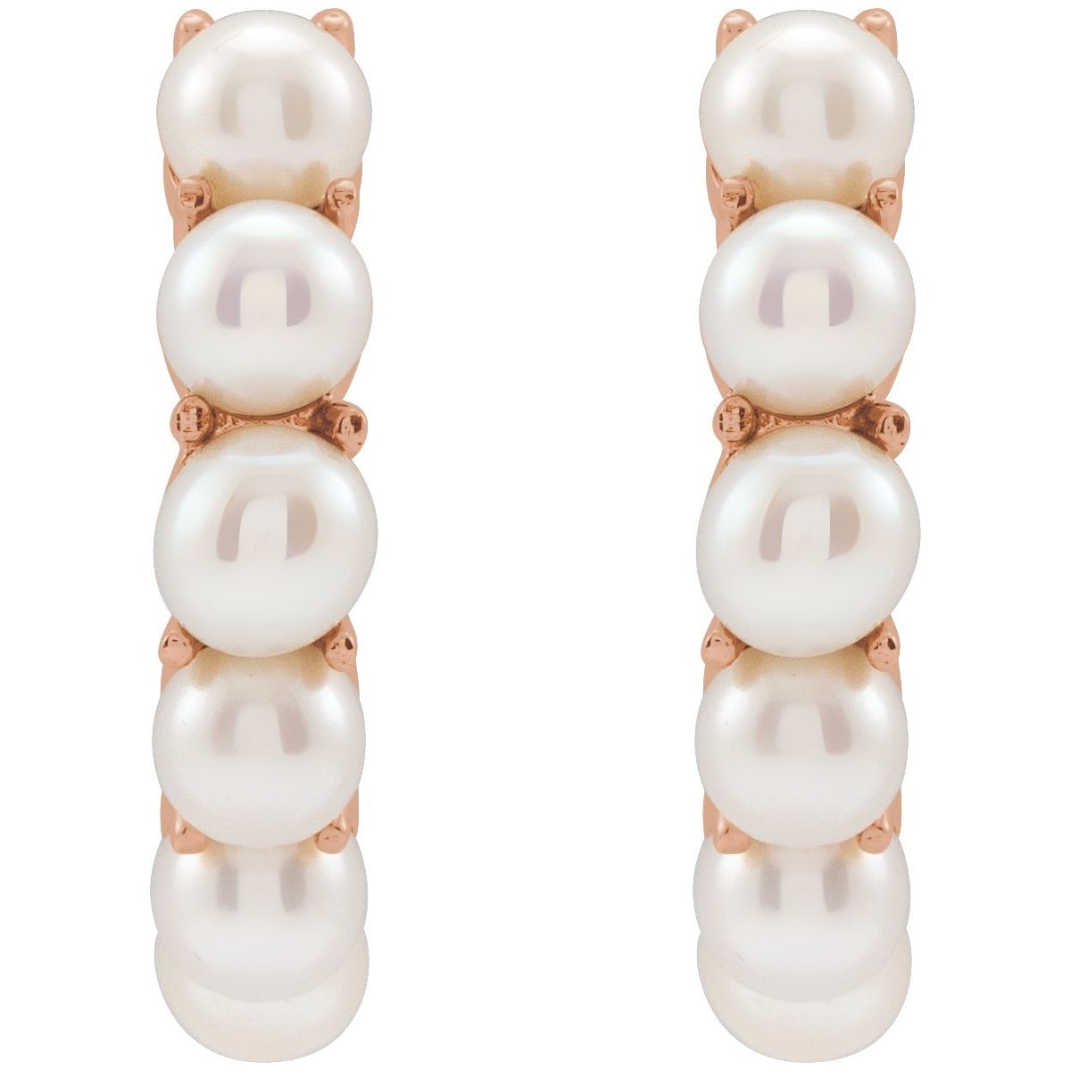 Cultured White Freshwater Pearl 15.5 mm Huggie Hoop Earrings in 14k rose gold