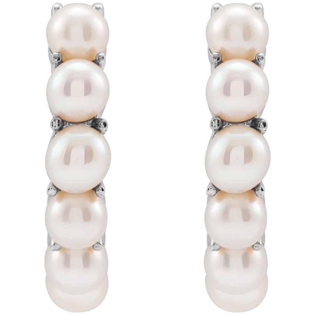 Cultured White Freshwater Pearl 15.5 mm Huggie Hoop Earrings in 14k white gold