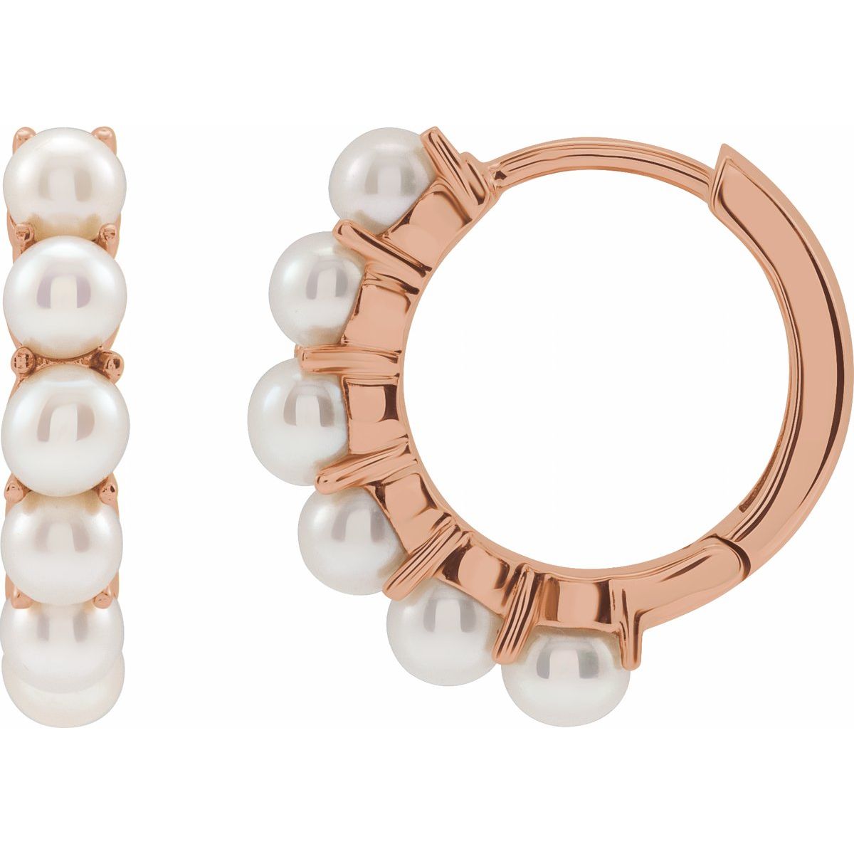 Cultured White Freshwater Pearl 15.5 mm Huggie Hoop Earrings in 14k rose gold