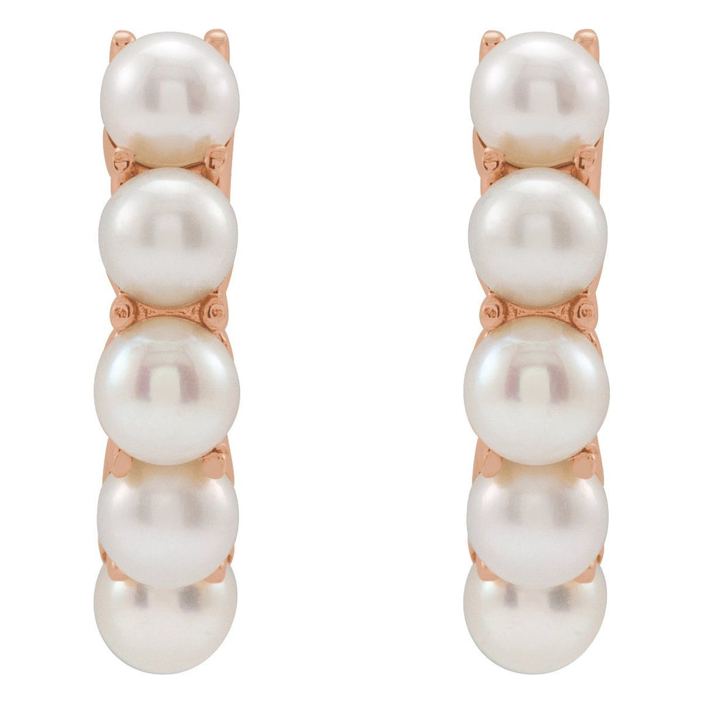 Cultured White Freshwater Pearl 14 mm Huggie Hoop Earrings in 14k rose gold