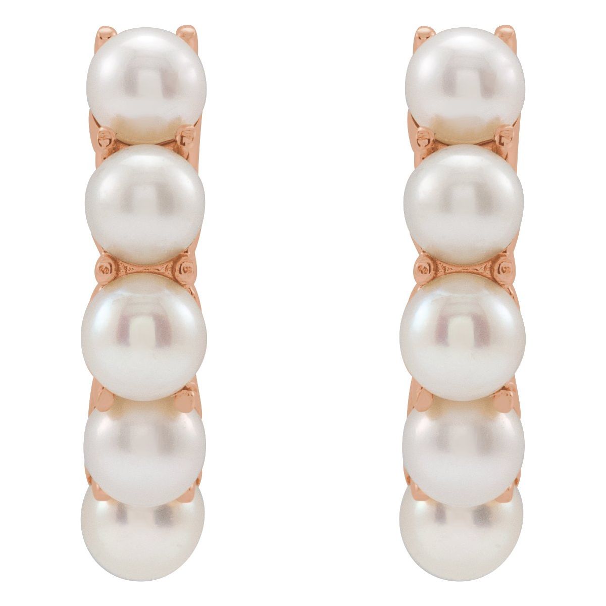 Cultured White Freshwater Pearl 14 mm Huggie Hoop Earrings in 14k rose gold