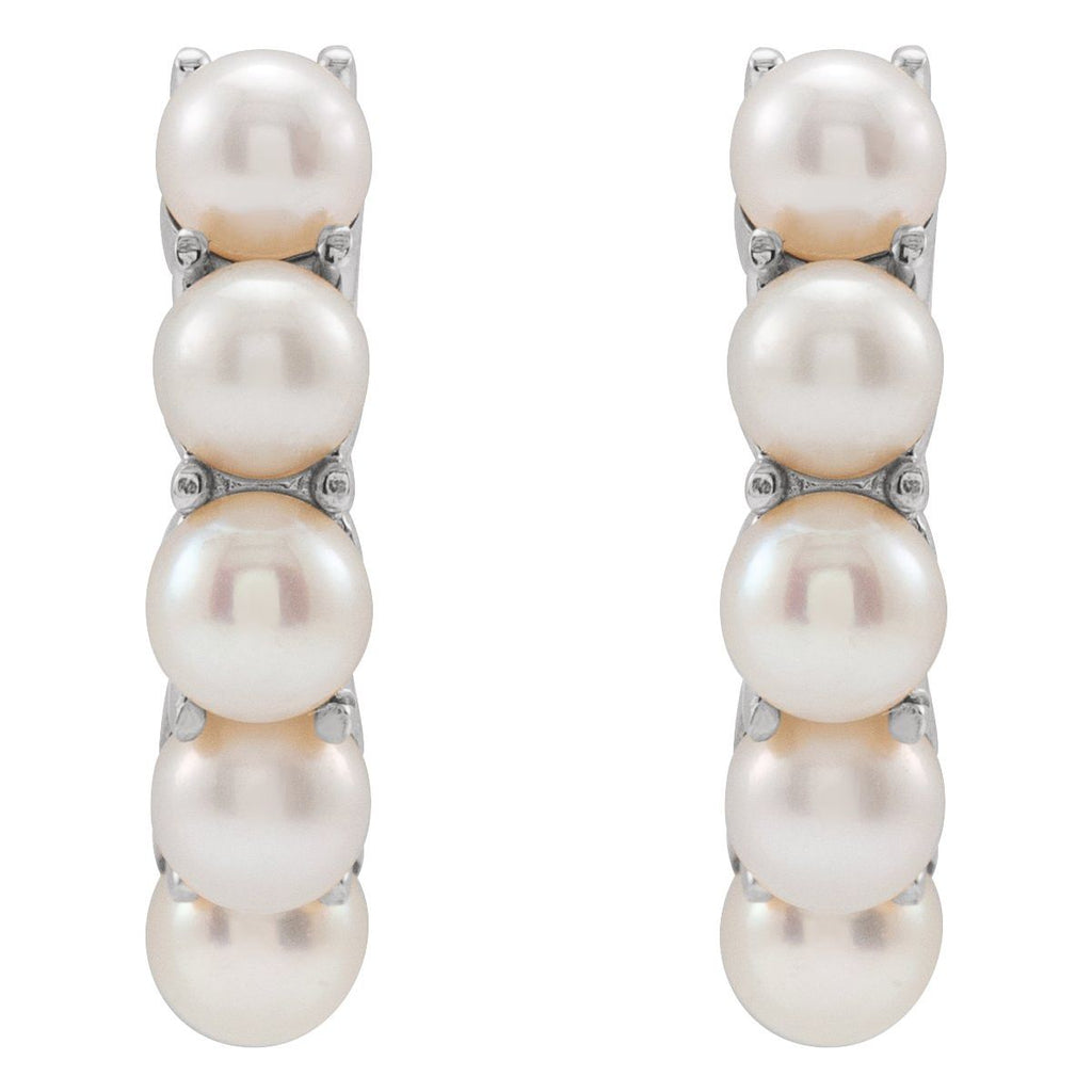 Cultured White Freshwater Pearl 14 mm Huggie Hoop Earrings in 14k white gold