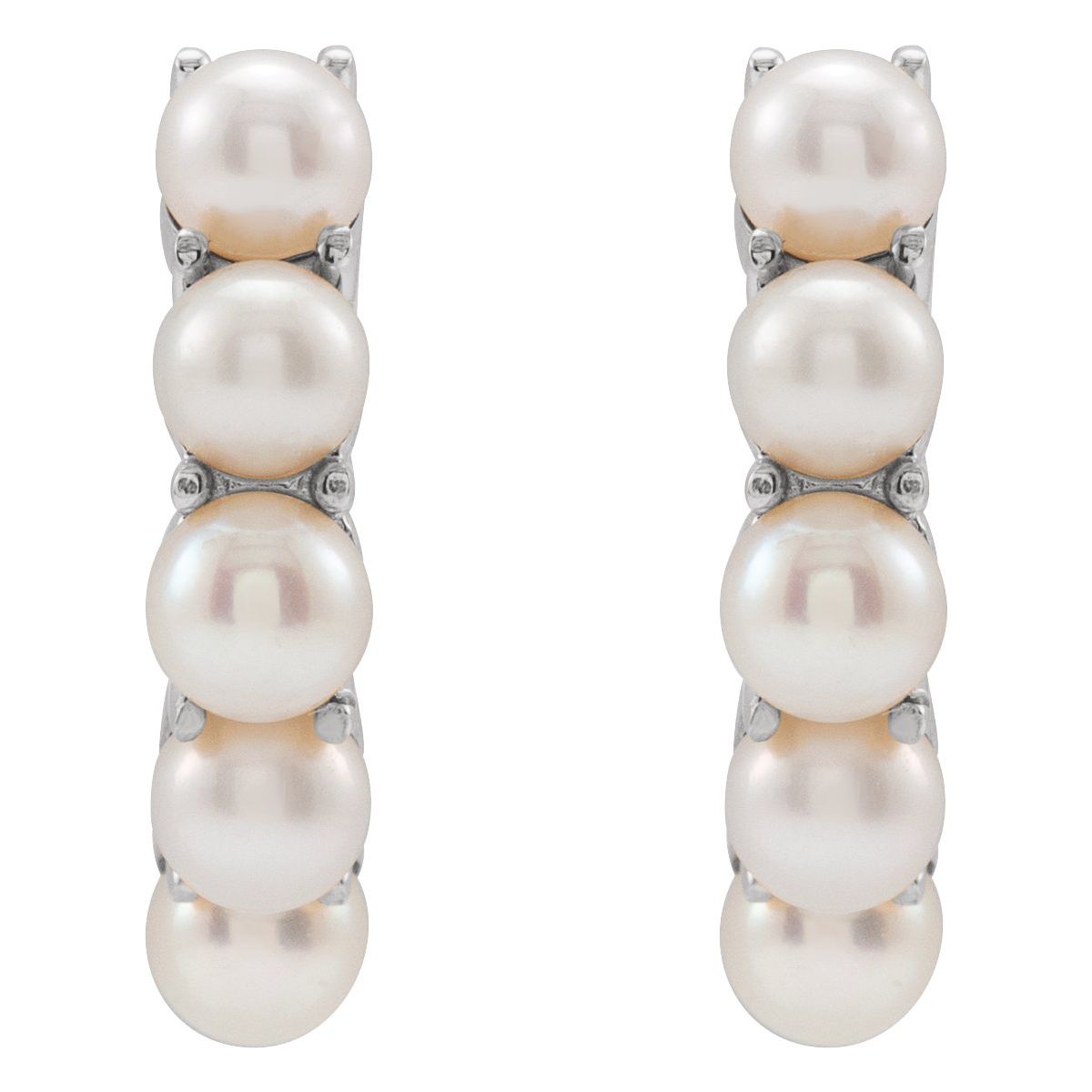 Cultured White Freshwater Pearl 14 mm Huggie Hoop Earrings in 14k white gold