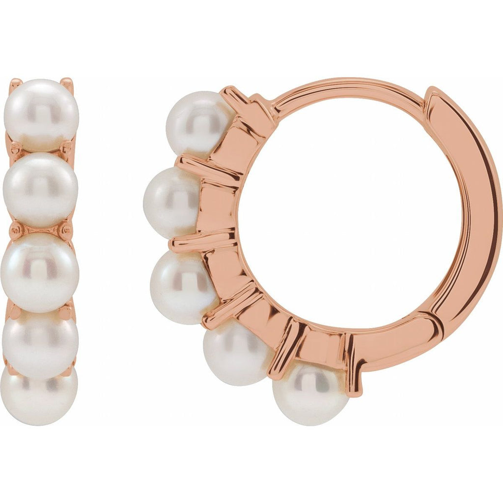 Cultured White Freshwater Pearl 14 mm Huggie Hoop Earrings in 14k rose gold