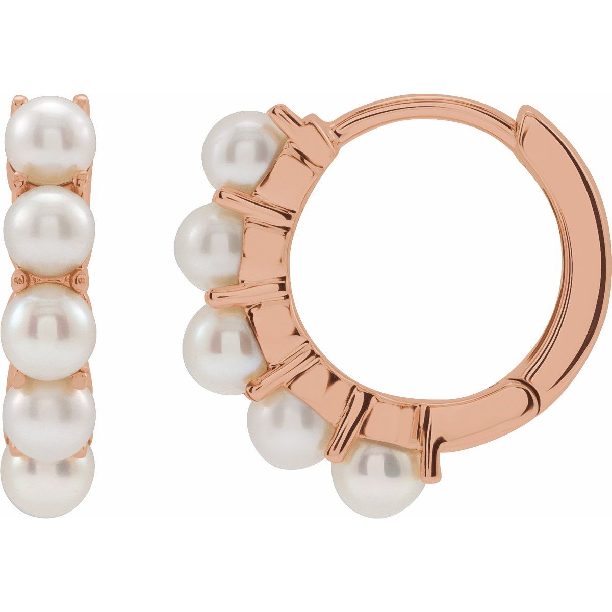 Cultured White Freshwater Pearl 14 mm Huggie Hoop Earrings in 14k rose gold