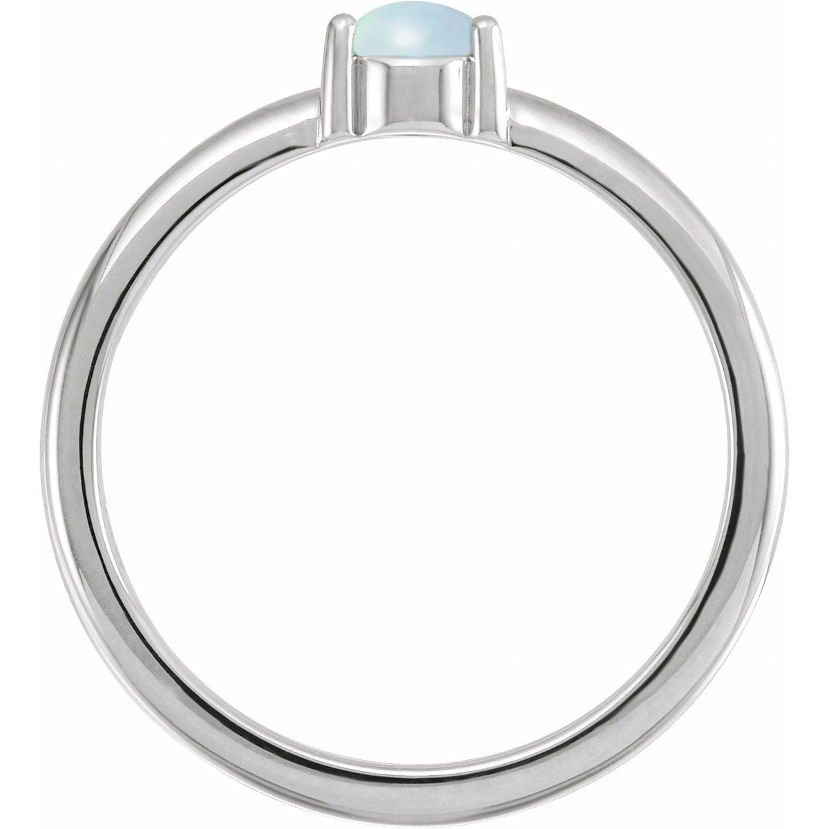 Natural White Opal Cabochon Ring in 14k white gold