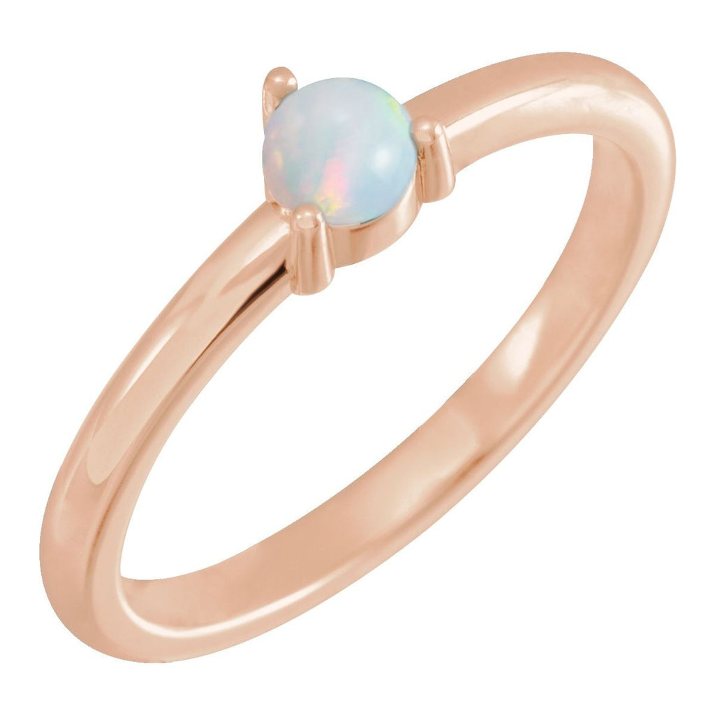 Natural White Opal Cabochon Ring in 14k rose gold