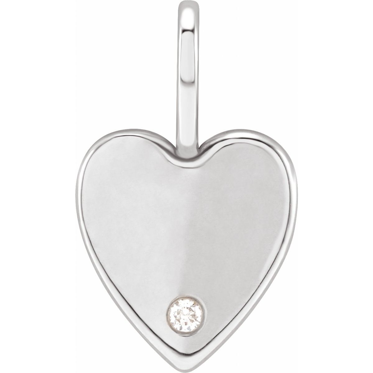 .02 CT Natural Diamond Engravable Heart Charm/Pendant in 14k white gold