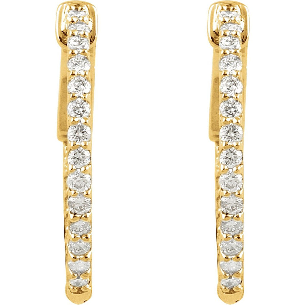 1 CTW Natural Diamond Inside-Outside 26.5 mm Hinged Hoop Earrings in 14k yellow gold