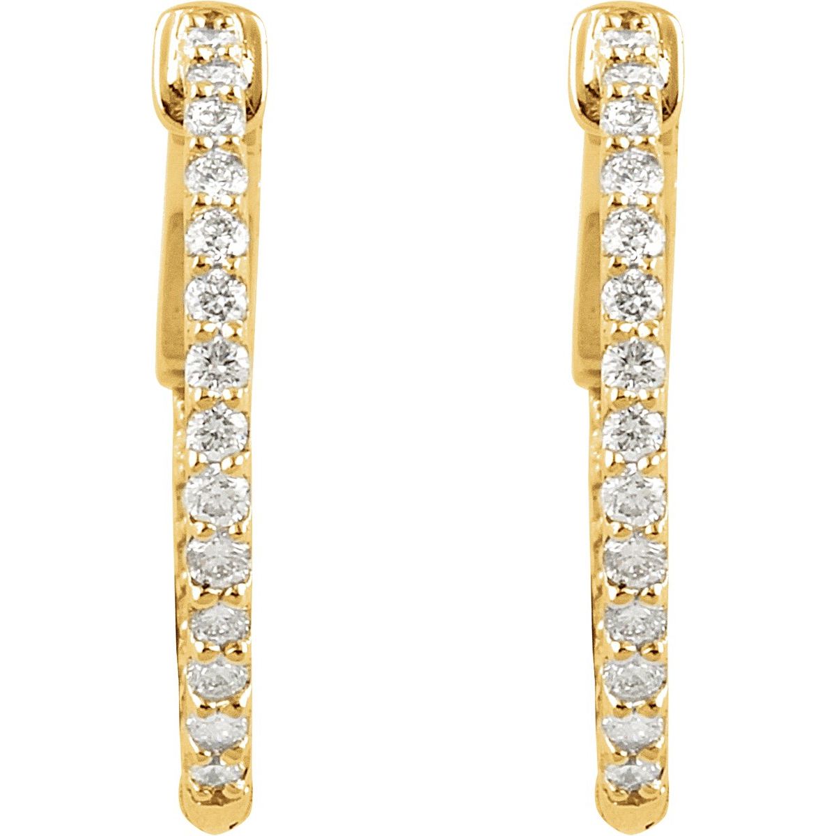 1 CTW Natural Diamond Inside-Outside 26.5 mm Hinged Hoop Earrings in 14k yellow gold