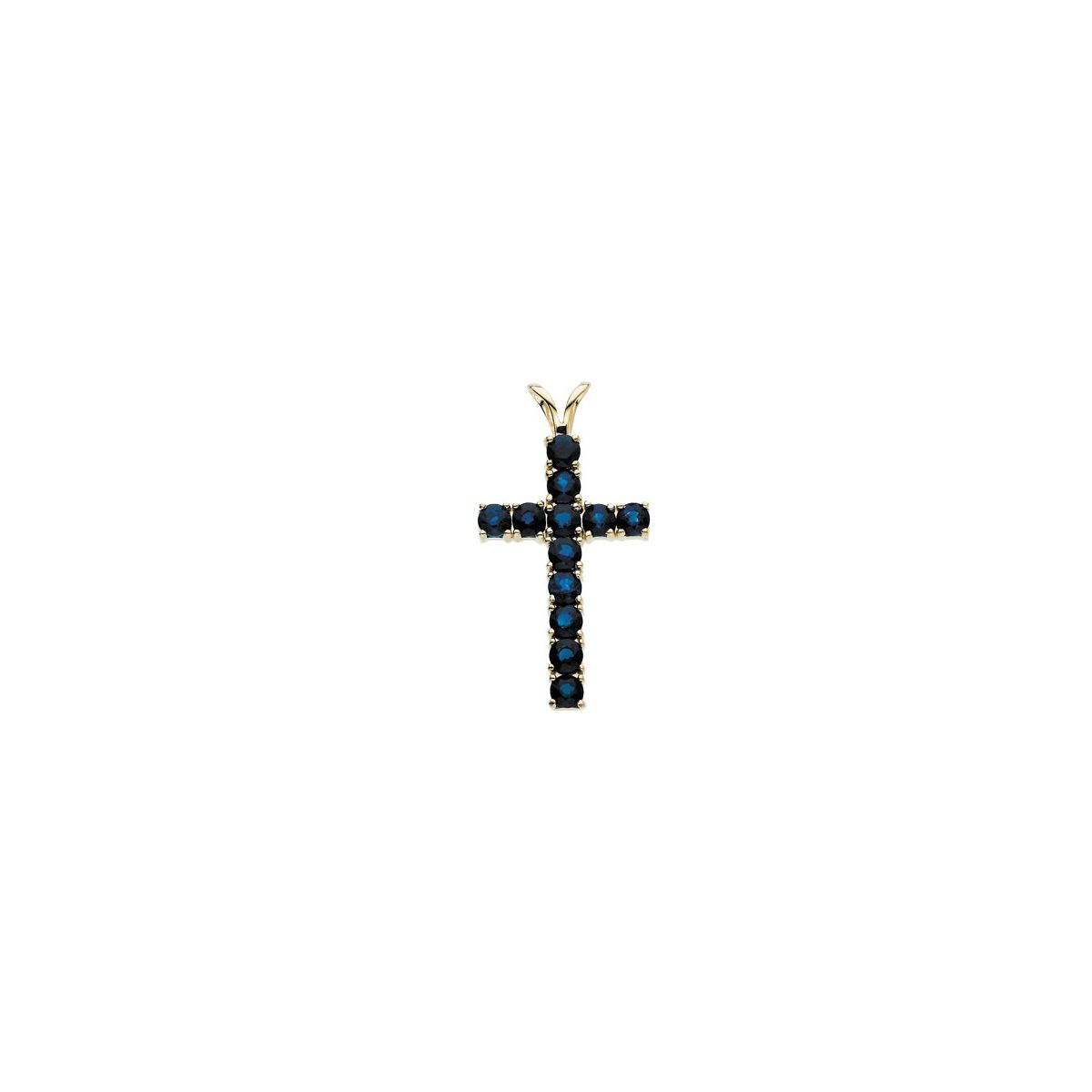 Natural Blue Sapphire Cross Pendant in 14k yellow gold