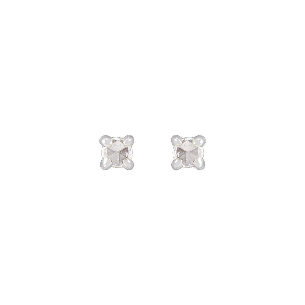 .05 CTW Rose-Cut Natural Diamond Stud Earrings in 14k white gold