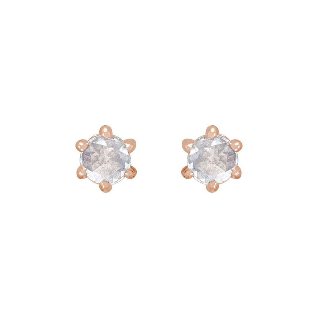 .07 CTW Rose-Cut Natural Diamond Earrings in 14k rose gold