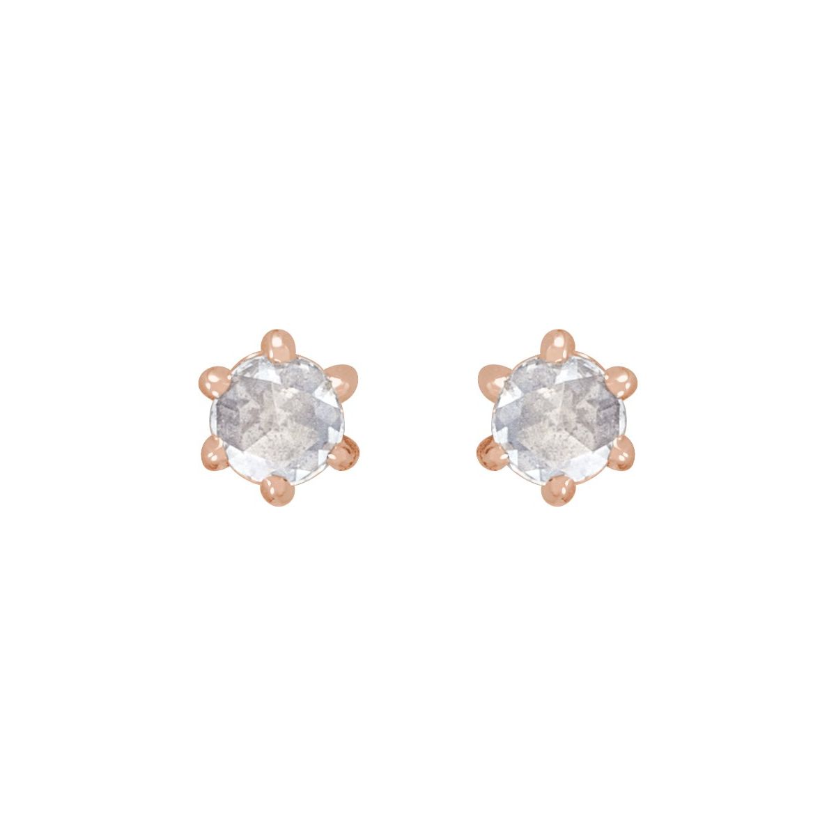 .07 CTW Rose-Cut Natural Diamond Earrings in 14k rose gold