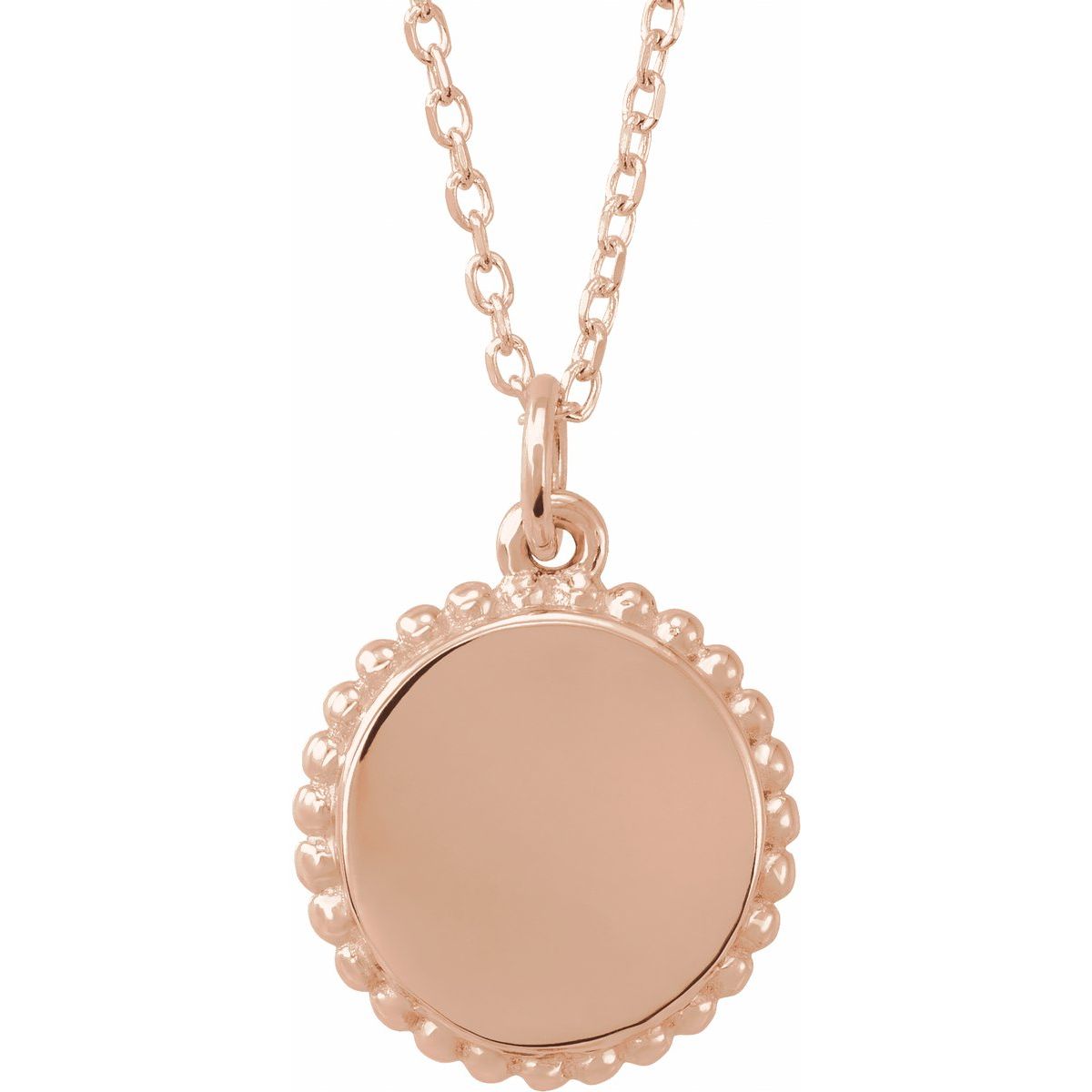 Engravable Beaded Disc Necklace in 14k rose gold