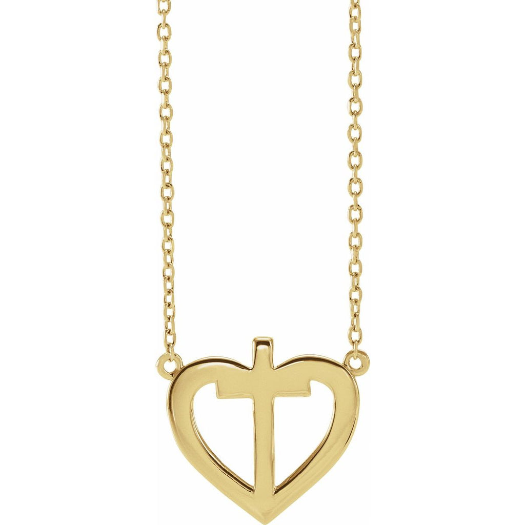 .0025 CT Natural Diamond Heart & Cross Necklace in 14k yellow gold