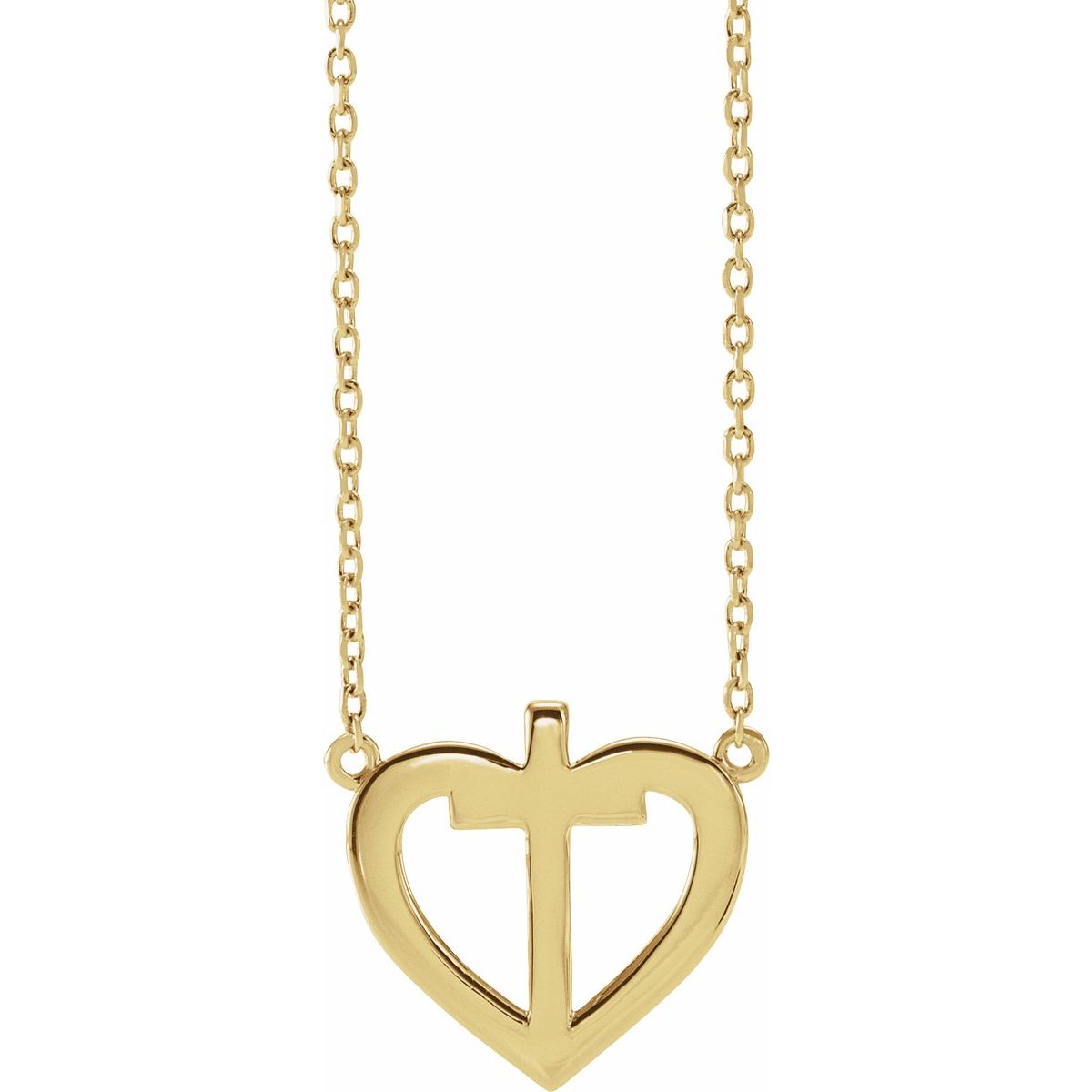 .0025 CT Natural Diamond Heart & Cross Necklace in 14k yellow gold
