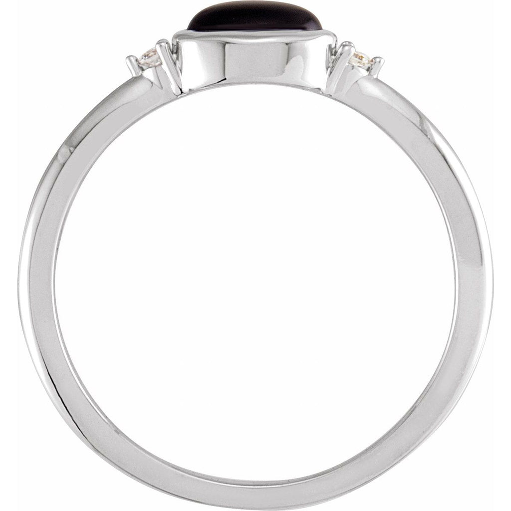 5x3 mm Round Natural Black Onyx & .03 CTW Natural Diamond Ring in 14k white gold