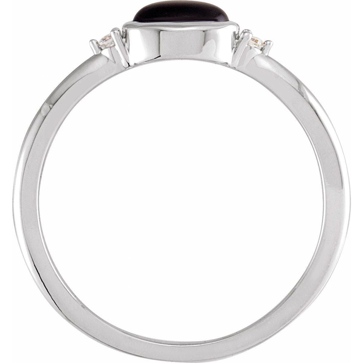 5x3 mm Round Natural Black Onyx & .03 CTW Natural Diamond Ring in 14k white gold