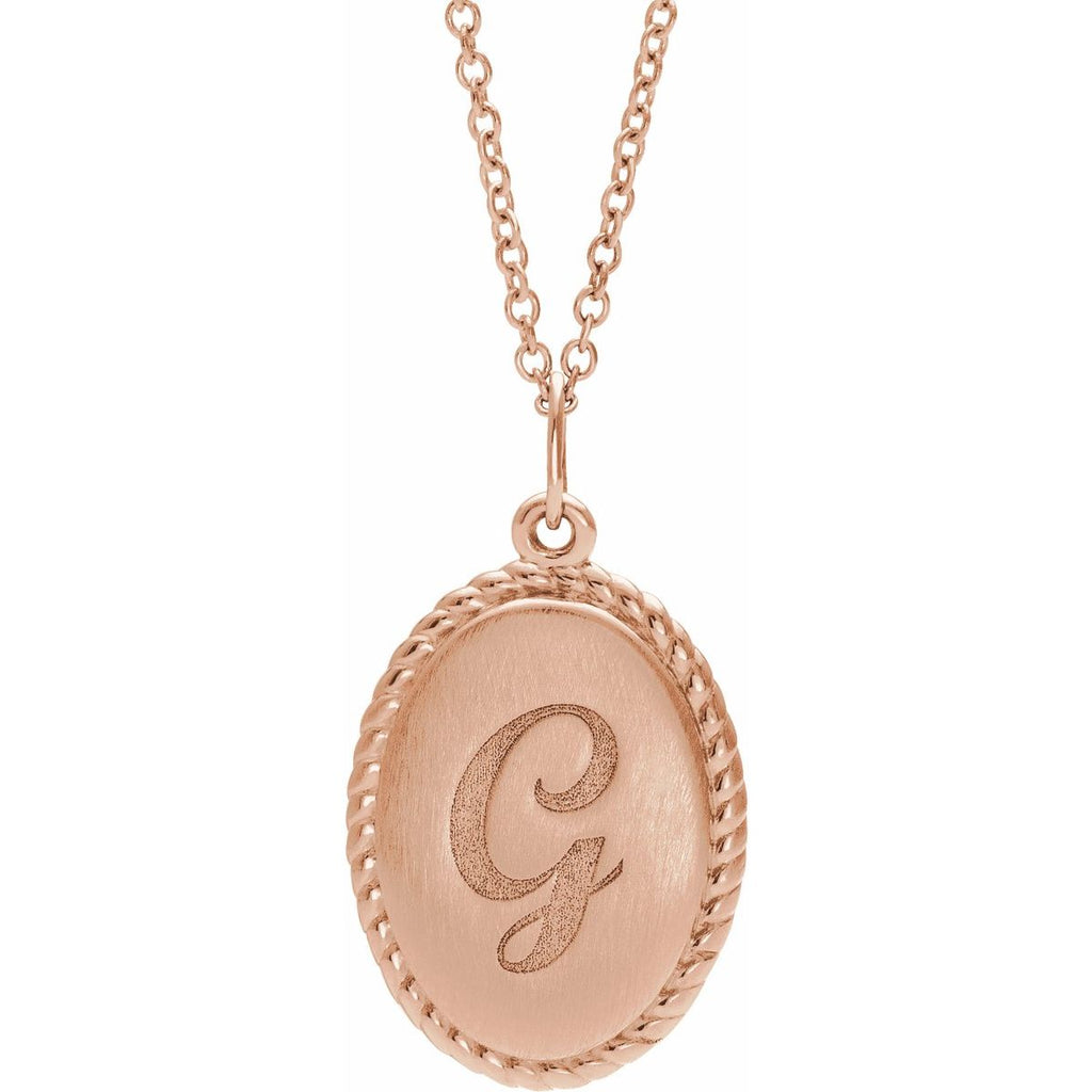 Engravable Oval Rope Necklace in 14k rose gold