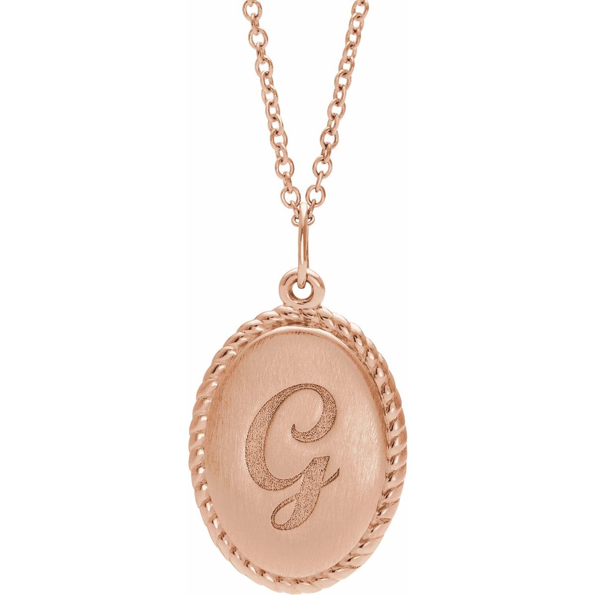 Engravable Oval Rope Necklace in 14k rose gold