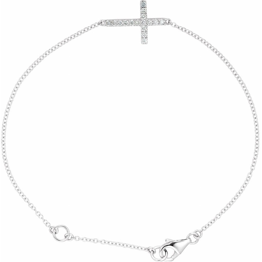 1/5 CTW Natural Diamond Sideways Cross Bracelet in 14k white gold