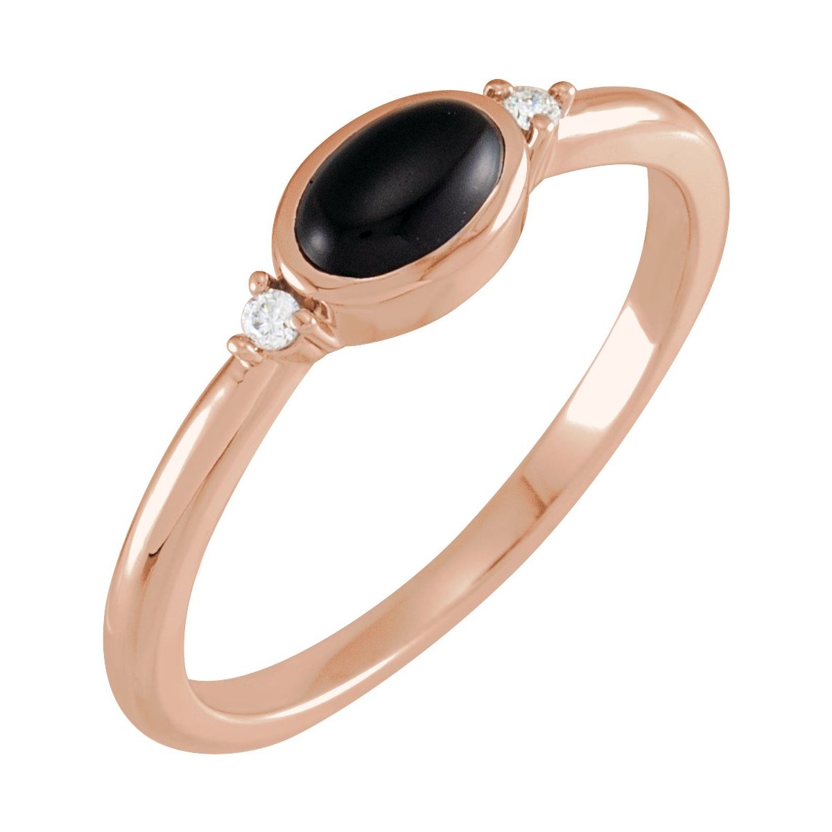 5x3 mm Round Natural Black Onyx & .03 CTW Natural Diamond Ring in 14k rose gold