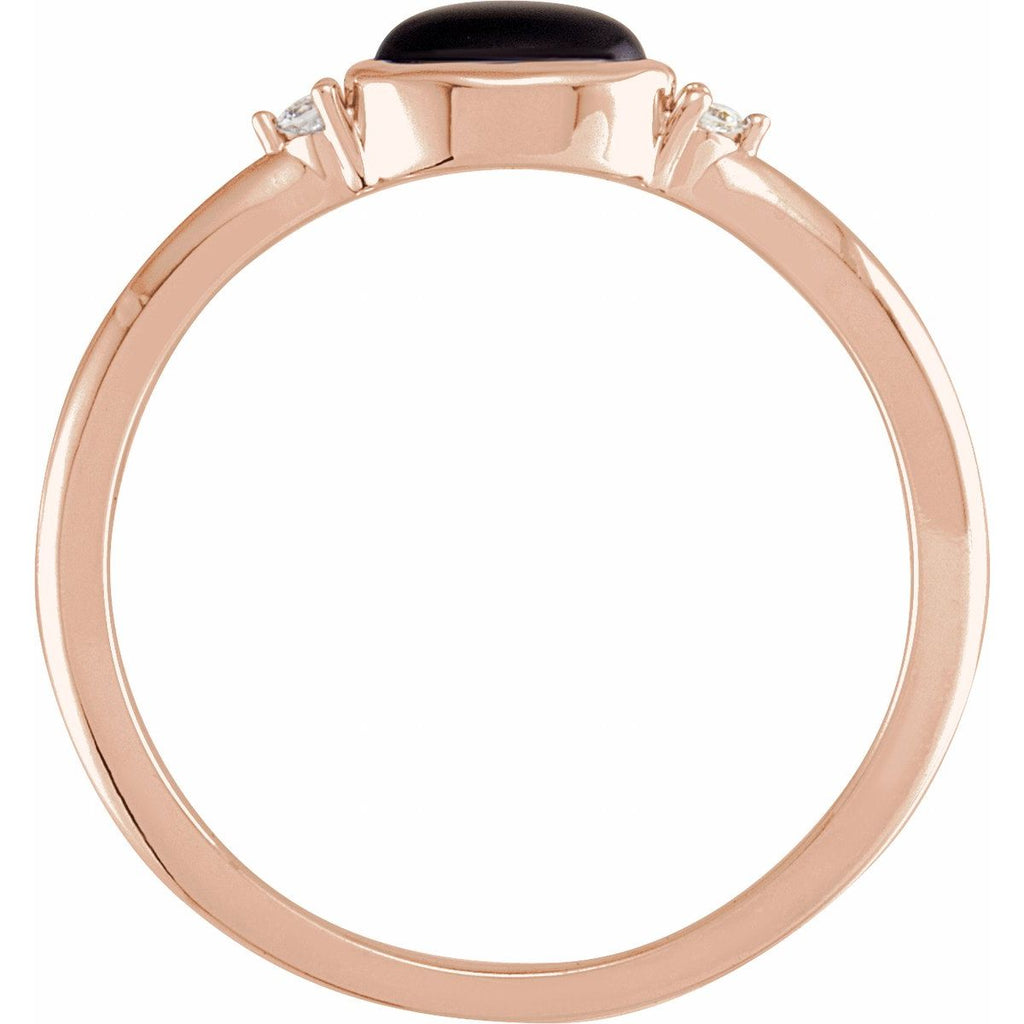 5x3 mm Round Natural Black Onyx & .03 CTW Natural Diamond Ring in 14k rose gold