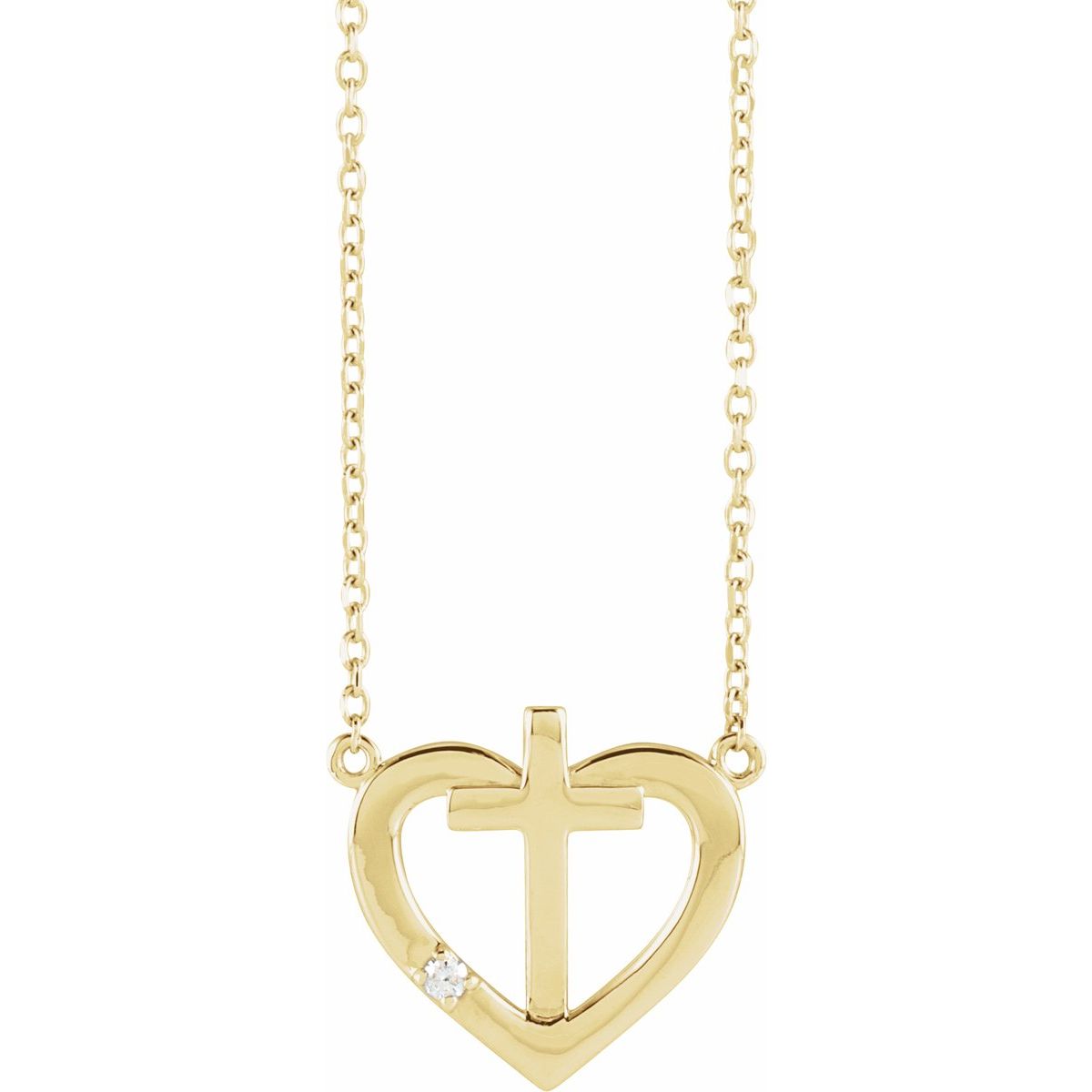 .015 CT Natural Diamond Heart & Cross Necklace in 14k yellow gold