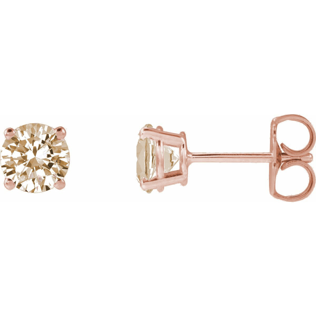 Lab-Grown Champagne Diamond Four-Prong Stud Earrings in 14k rose gold