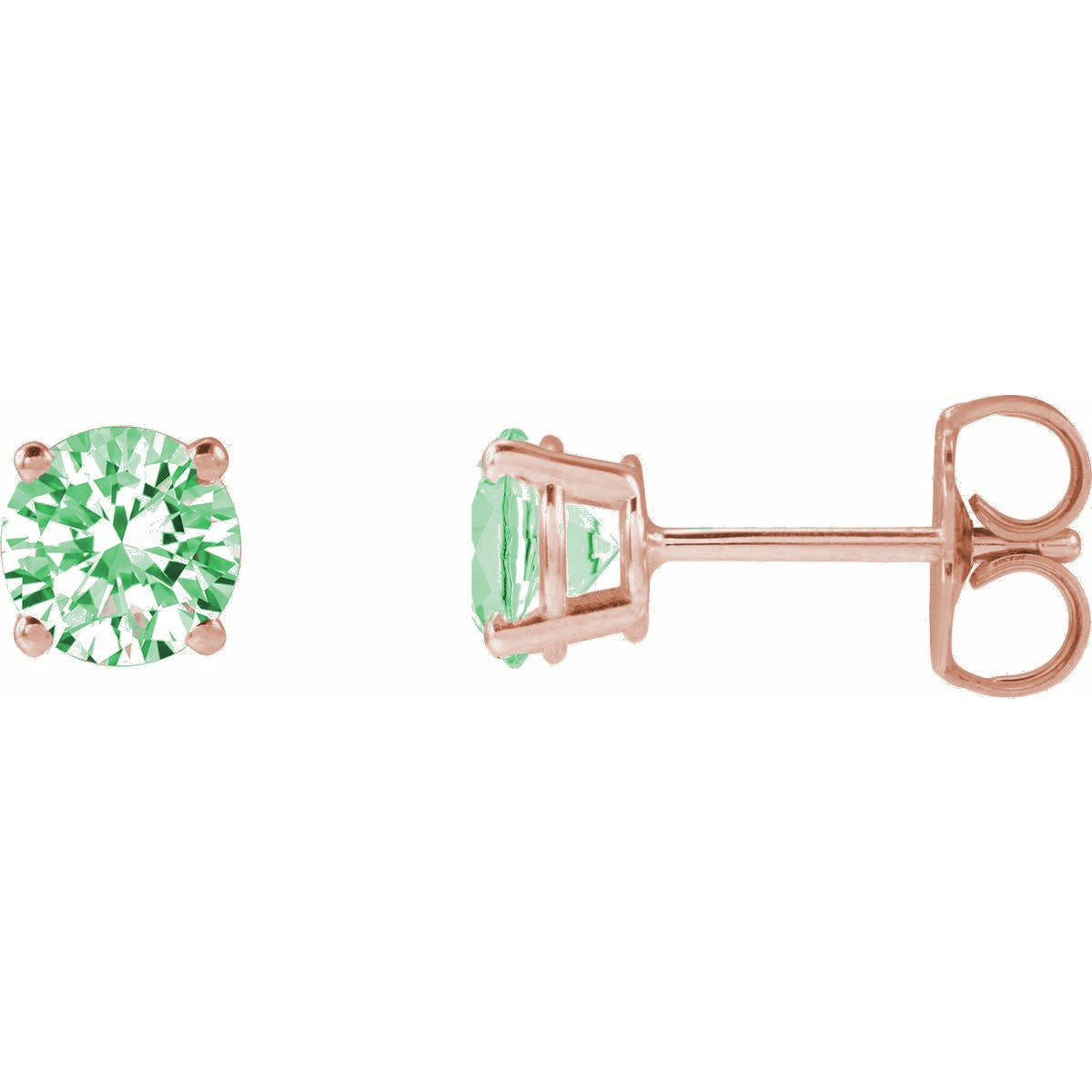 Lab-Grown Green Diamond Four-Prong Stud Earrings in 14k rose gold