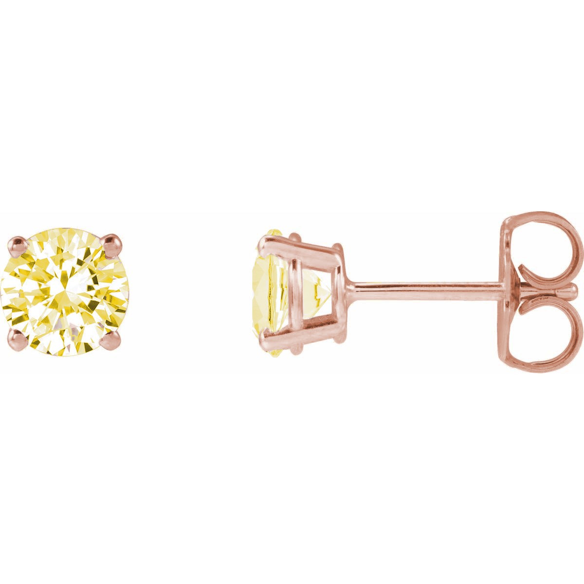 Lab-Grown Yellow Diamond Four-Prong Stud Earrings in 14k rose gold