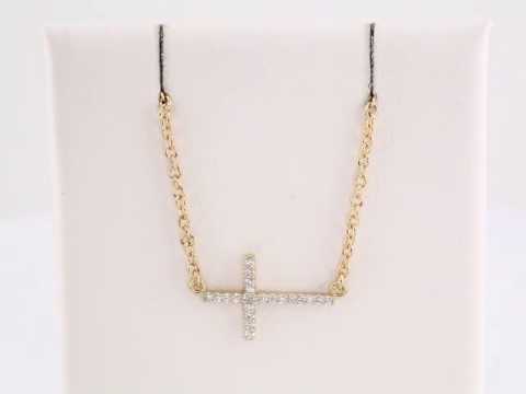 .08 CTW Natural Diamond Sideways Cross Necklace video